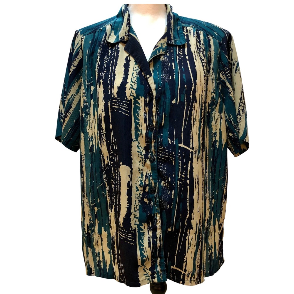 Oversized Button Down Blouse‎ Women's Large Multicolor Abstract Design Super 90s
